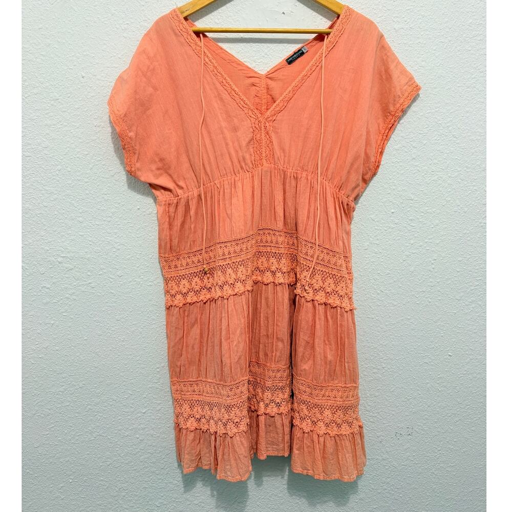 Earthbound Trading Co Coral Dress Cotton Made in India Lace Boho Coastal